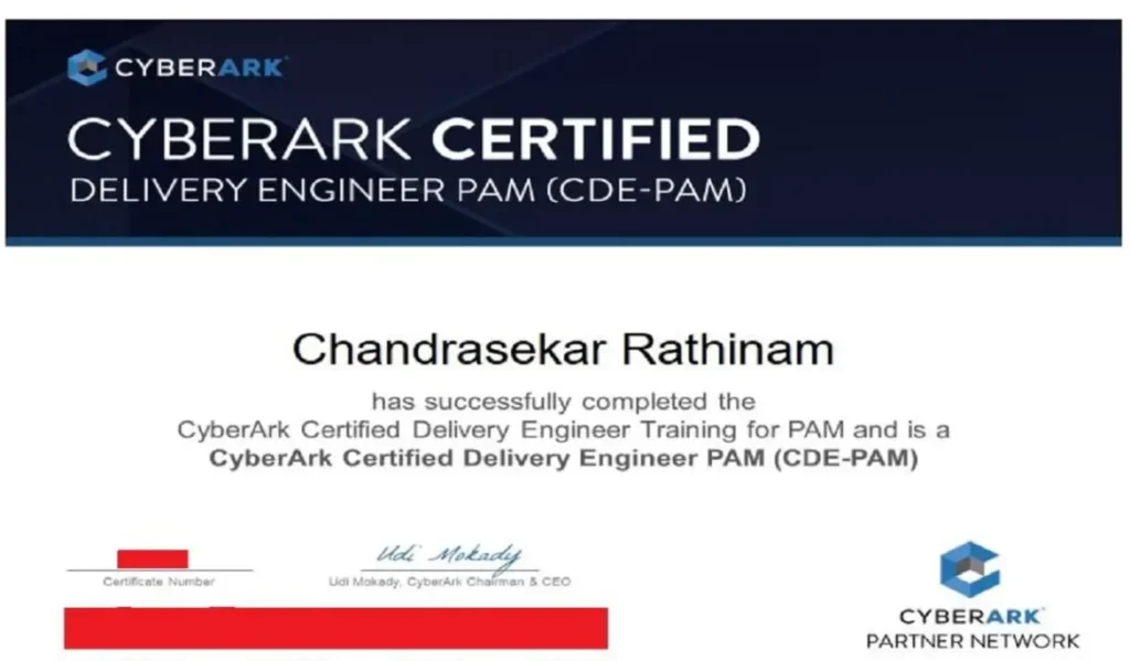 CyberArk Certified certificate awarded to Chandrasekar Rathinam