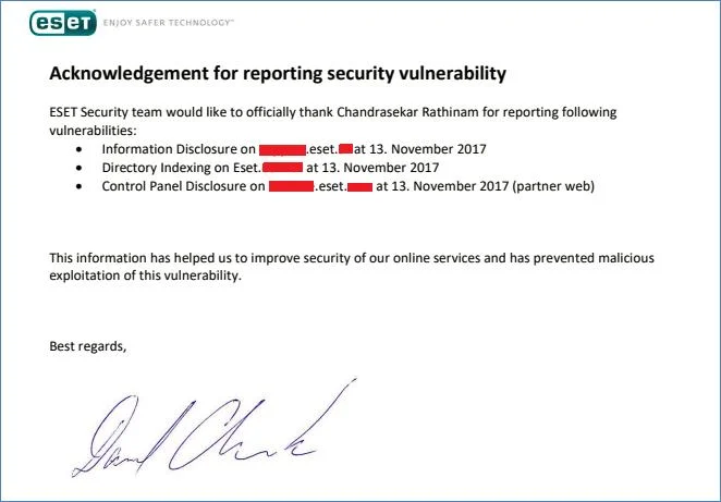 Security Vulnerability – Hall of Fame — Chandrasekar Rathinam