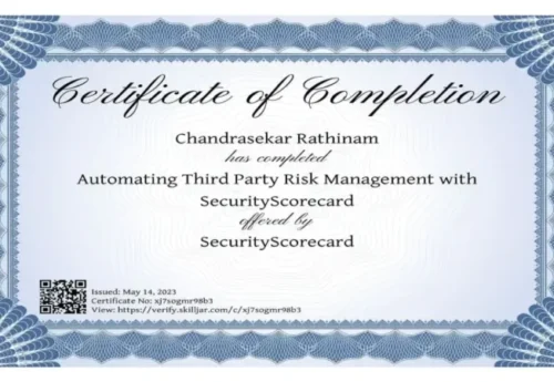 Third Party Risk Management certificate awarded to Chandrasekar Rathinam